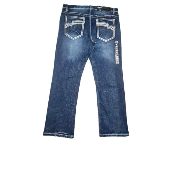 NEW True Luck Jeans Men's 36 X30 Bootcut Classic Stretch Thick Stitch Dark Blast - Picture 8 of 15